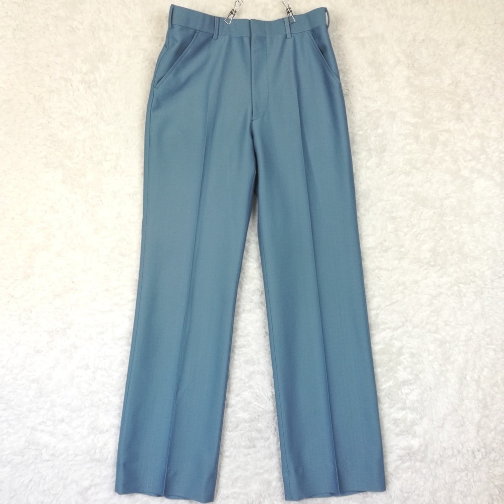 Vtg Mens Pants Trouser Straight Leg Baby Light Blue Front Crease 28